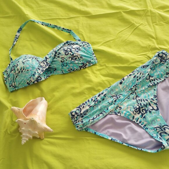 Lilly Pulitzer Bikini Lagoon Sarong Light Aqua Spritz Swimsuit top 8, bottom 10 - Picture 2 of 8